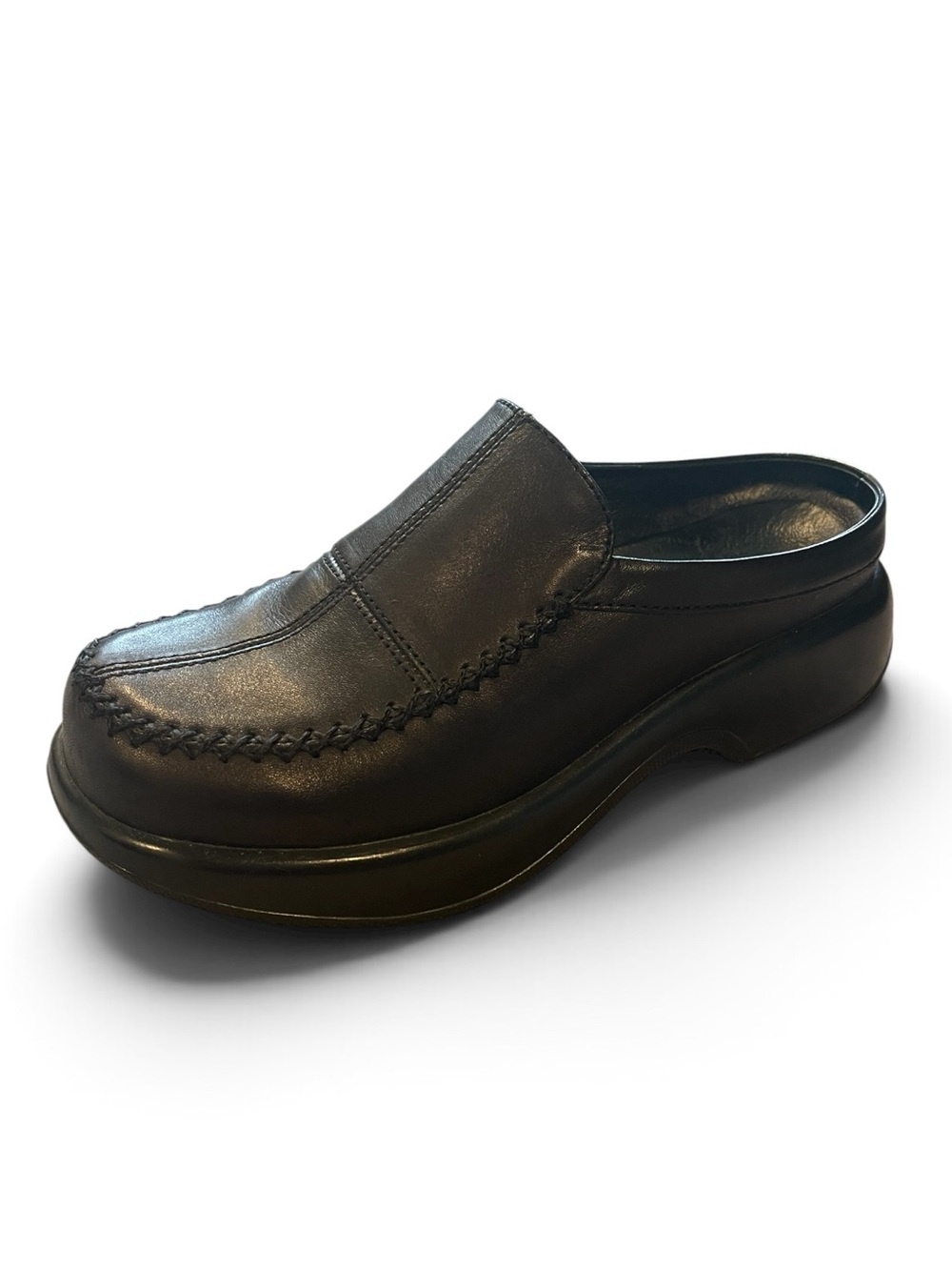 Women’s Dansko Black Slip-On Leather Clog, Stitching Details, Rounded Toe, Sz.39